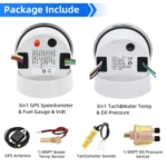 GPS Speedometer Fuel Gauge Voltmeter Tachometer Oil Pressure Gauge Water Temperature 85mm Boat Gauge Set for Marine Car White - Image 6