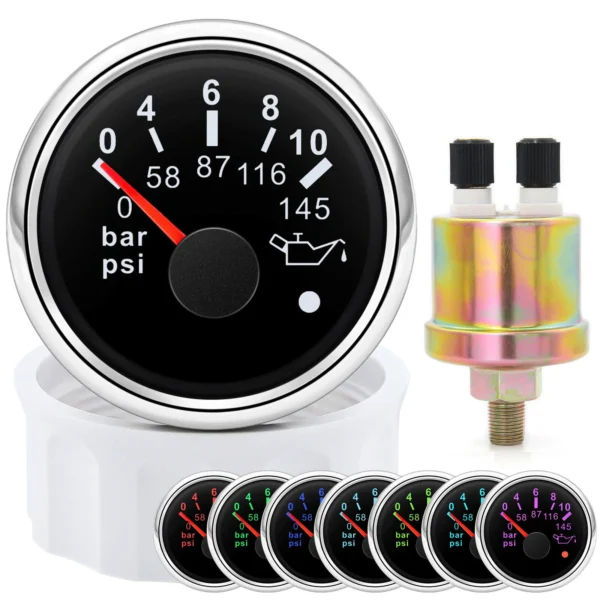 52MM Oil Pressure Gauge With 1/8NPT Sensor 7 Colors LED for Boat Car Truck ATV