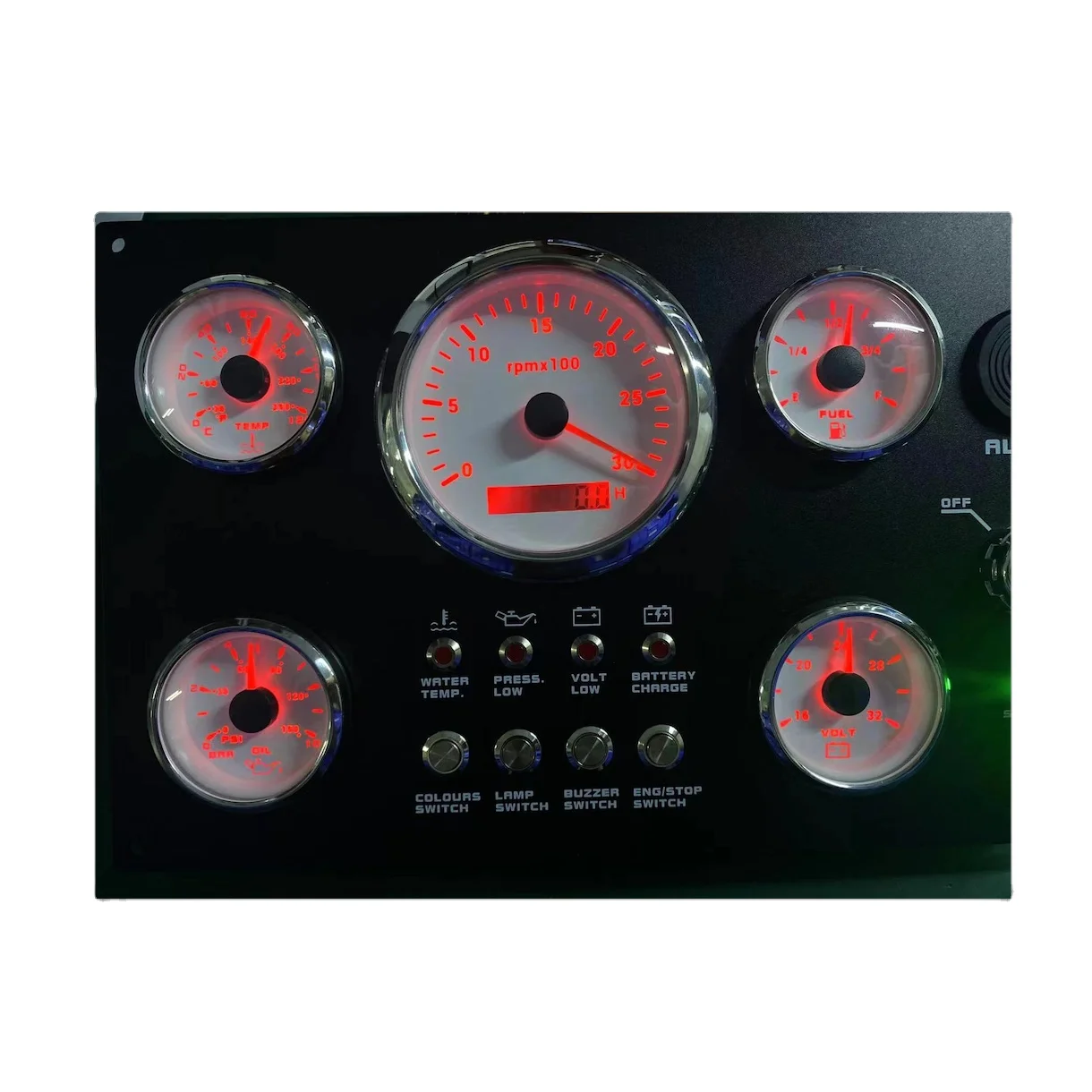 Hb06bf0cf60344d35b6fab3f2d4ceb76a3.webp 5 Gauges Waterproof Truck Instrument Cluster Black or White Tachometer Fuel Gauge - Image 1