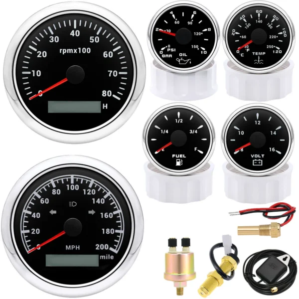 6 Gauge Set 85mm GPS Speedometer 200MPH Tachometer with Sensor for Boat Car ATV