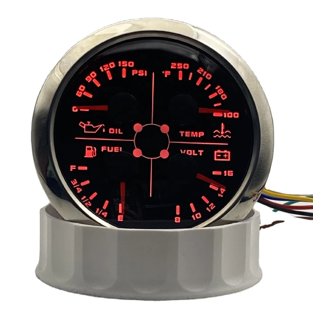 Hb18cce7be3e449fd96fcaec27b5db084h.webp 85mm 4 in 1 White Oil Pressure Fuel Level Meter Voltage Water Temperature Gauge Multifunction Gauge Warning Function Car Truck - Image 1