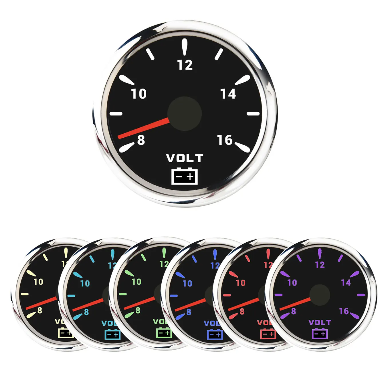 Hb22848fb46cb4a83a12506d85f0f276bl.webp AUTO 2 52mm 7 Color LED Voltmeter Volt Gauger Car Meter Gauge Universal - Image 1