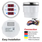 52mm Boat 3 in 1 Multifunction Gauge Fuel Level Water Temp Oil Pressure W/Sensor - Image 5