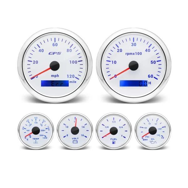 85mm 52mm 6 Gauge Kits Speedometer Tachometer Fuel Level Oil Pressure Water Temp Volt Gauge
