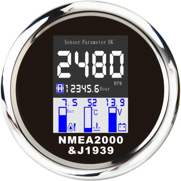 Custom NMEA 2000 RPM 85mm Digital TFT-LCD Display 4 in 1 Multifunction Gauge Speedometer Tachometer
