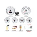 6 Gauge Set With Sensor 85mm White GPS Speedometer 80mph&tachometer 8000rpm Voltage Volt Water Temp Oil Pressure Fuel Level