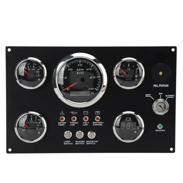 3000RPM Multi-function Diesel Engine Instrument Marine Gauge Panel Assembly with 5 Black Gauges