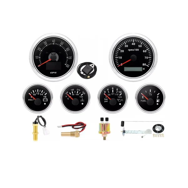 6 Gauge Set With Sensor 85mm GPS Speedometer 80MPH&Tacho 8000RPM Voltage Volt Water Temp Oil Pressure Fuel Level Gauge for Boat