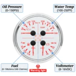 110mm 4 in 1 Multifunction Fuel Level 240-33ohms Water Temp Oil Pressure Volt - Image 4