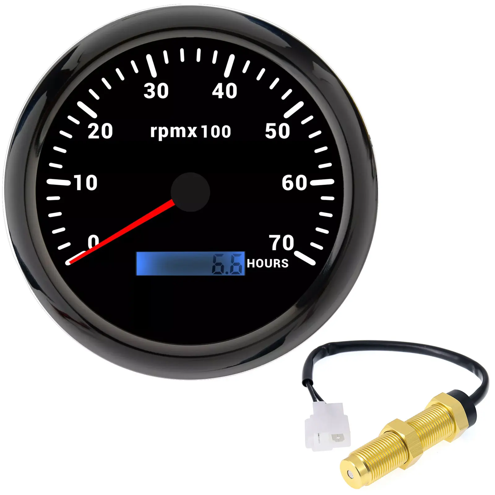 Hcf8c79851348417ab9a5209d8b30a3deA.webp 110mm Tachometer 0-7000RPM Gauge LCD Tacho Hour Meter 7 Colors LED for Car Boat - Image 1