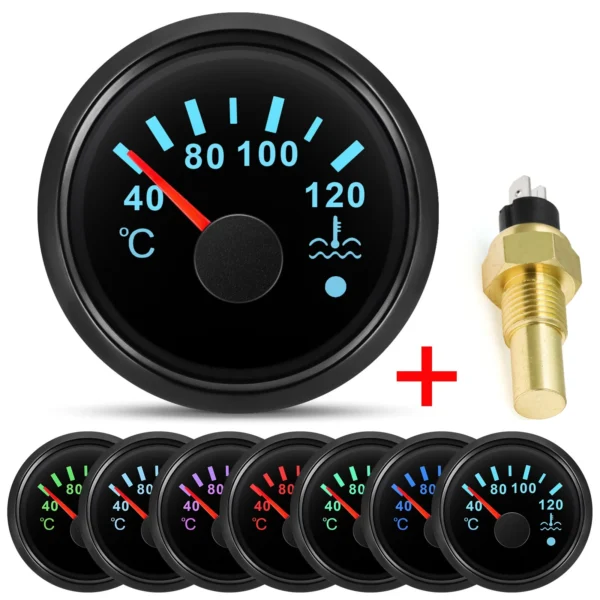 52mm Car Boat Water Temp 40-120?? Temperature Gauge 7 Colors LED M14 Sensor
