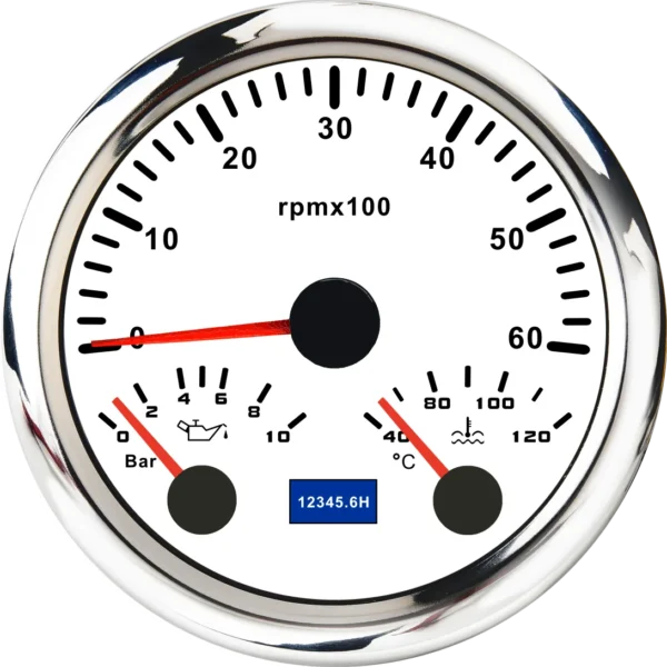 3In 1 Gauge Tachometer 0-6000RPM Water Temp Oil Pressure Gauge 85MM 7 Colors LED