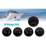 Stainless Steel Outboard 6-Gauge Boxed Set - Speedometer/Tachometer/Fuel Level/Voltmeter/Oil Pressure/Voltage Black - Image 6