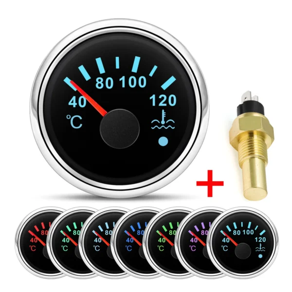 52mm Car Boat Water Temp Temperature Gauge 40-120?? 7 Colors LED M14 Sensor