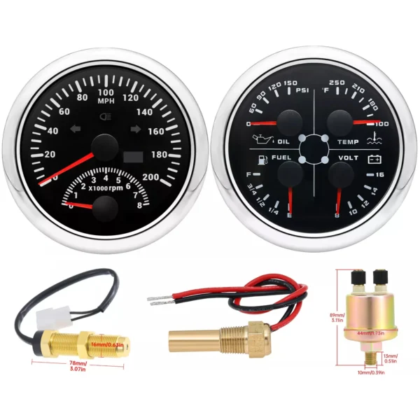 85mm GPS Speedometer 200MPH W/Tacho&85mm 4 in 1 Multifunction Gauge for Boat Car