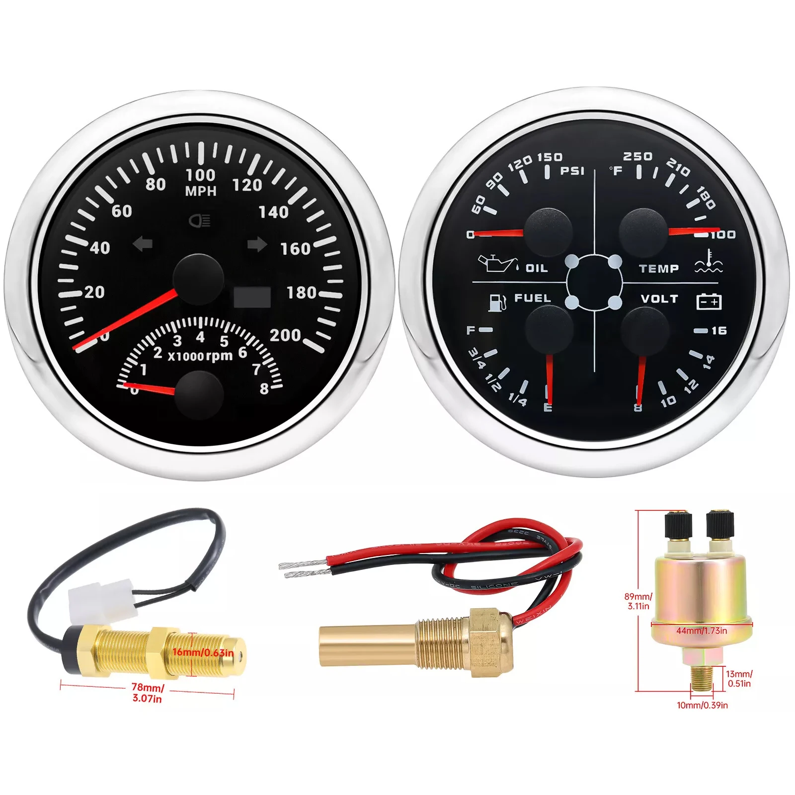 Hd8a4243b16c249fd89d7be580d382cdeG.webp 85mm GPS Speedometer 200MPH W/Tacho&85mm 4 in 1 Multifunction Gauge for Boat Car - Image 1