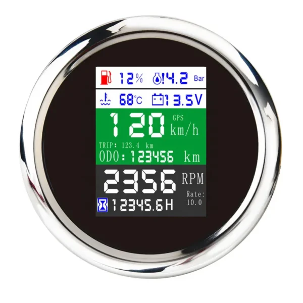 85mm Digital Multifunction Meter 6 In1 Tachometer Rpm Gps Speedometer Oil Pressure 0-10Bar Temp Gauge Hourmeter