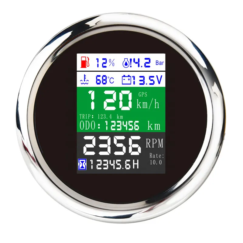 Hdbe48b684320406c8c77855568c2eb6e2.webp 85mm Digital Multifunction Meter 6 In1 Tachometer Rpm Gps Speedometer Oil Pressure 0-10Bar Temp Gauge Hourmeter - Image 1