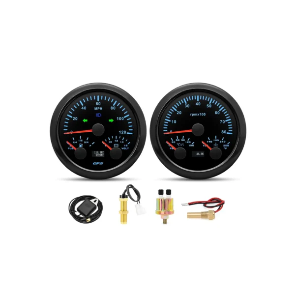 3in1 GPS Speedometer Fuel Gauge Voltmeter 3in1 Tachometer Oil Pressure Gauge Water Temperature 7 Color for Marine Car Auto