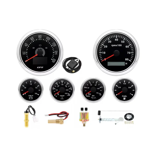 6 Gauge Set With Sensor 85mm Car GPS Speedometer 160MPH&Tachometer 8000RPM Gauge