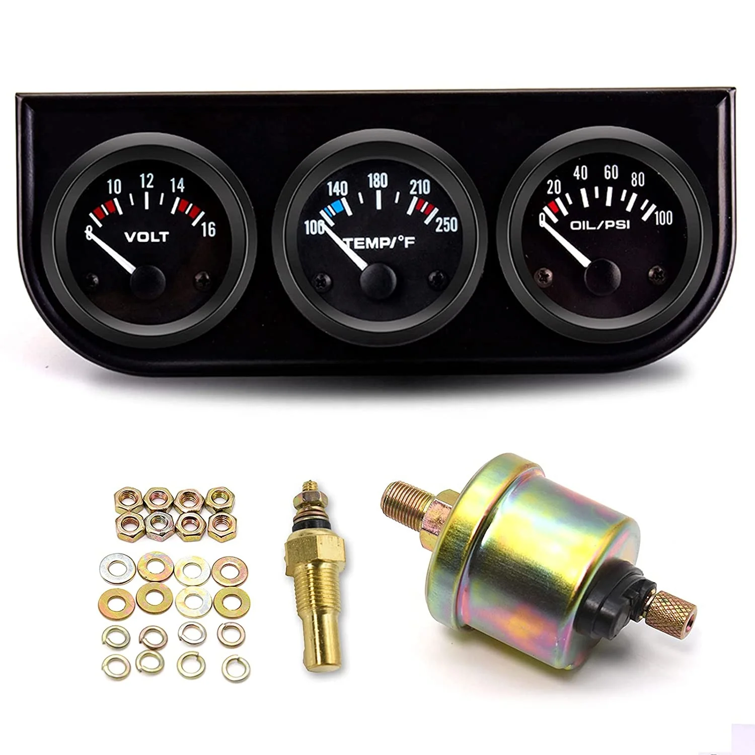 He12765471b3749a2a98129b78eab15c7S.webp 3 in 1 Triple Gauge Kit Black Color With Water Temp/Volts/Oil + 85mm GPS Speedometer Tachometer - Image 1
