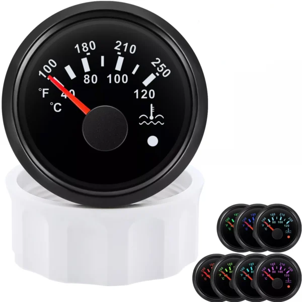 52mm Black Water Temperature Water Temp Gauge 40-120C/100-250F for Boat Car ATV Waterproof
