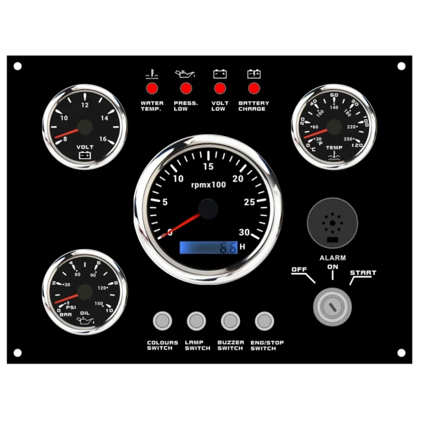 4 Gauge Set with Instrument Gauge Panel 0-3000RPM Tachometer Voltmeter Oil Pressure Water Temp for Marine Boat Yacht