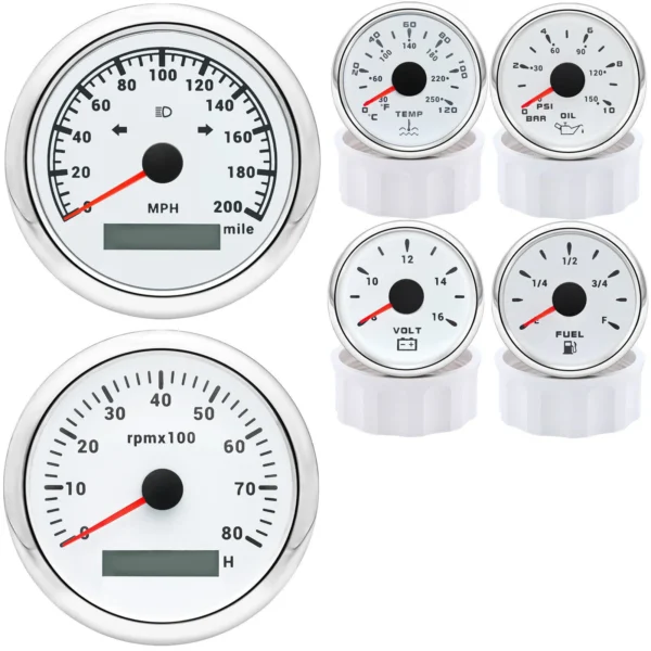 85mm GPS Speedometer 200MPH Tachometer 8000RPM&52MM Fuel/Oil/Temp/Volt Gauge Set