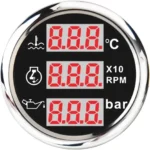 52MM DIGITAL BLACK FACEPLATE 3-IN-1 MULTI-FUNCTIONAL WATER TEMP. / TACHOMETER / OIL PRESSURE GAUGE 9-32V