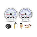 GPS Speedometer Fuel Gauge Voltmeter Tachometer Oil Pressure Gauge Water Temperature 85mm Boat Gauge Set for Marine Car White