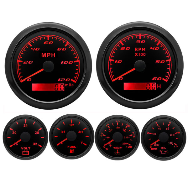 6 Gauge Set 85mm GPS Speedometer 0-120MPH Tachometer Fuel Level Gauge for Boat