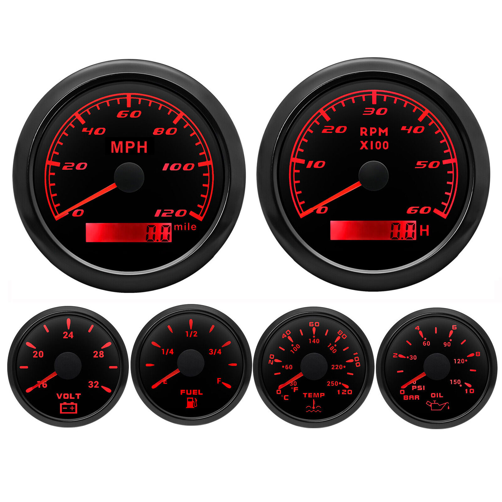 Hed948075739a4e54b6467b527d9f4788V.jpg 6 Gauge Set 85mm GPS Speedometer 0-120MPH Tachometer Fuel Level Gauge for Boat - Image 1