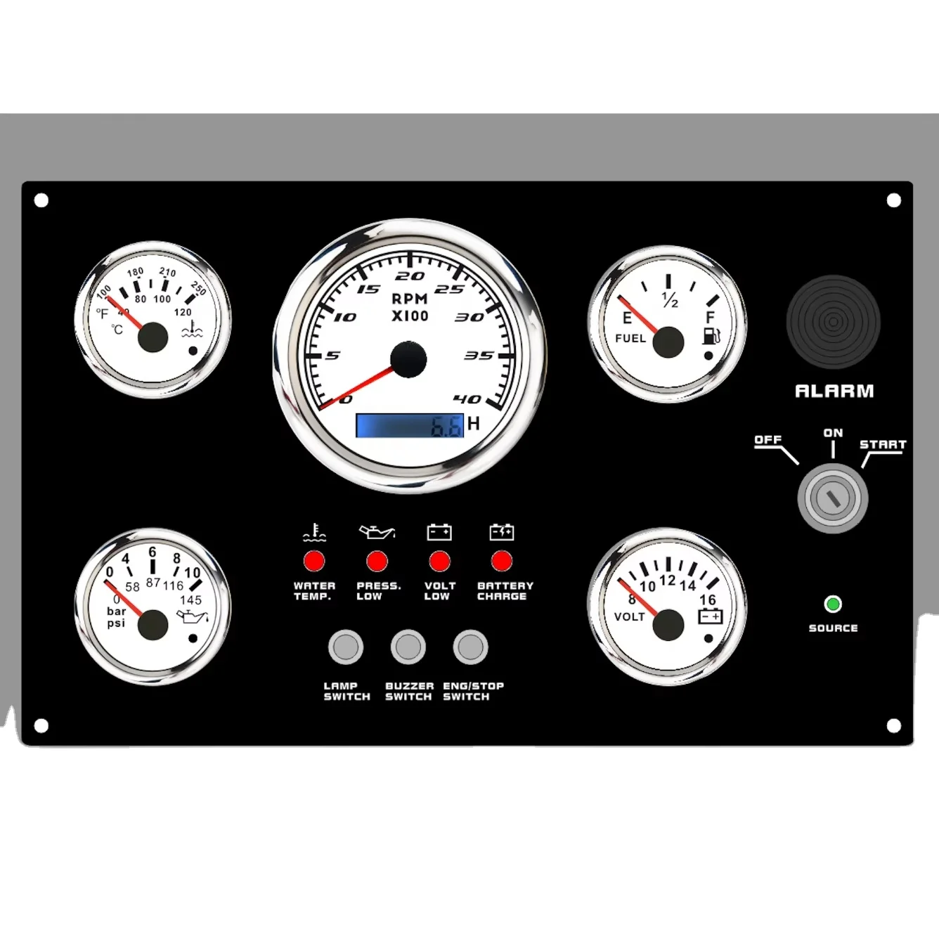 Heda9a5d511444de9a88381a7330a33fbE.webp 2025 Cheap DC12V/24V Engine Instrument Gauge Meter Panel for Car Marine Boats With 3 Sensors - Image 1