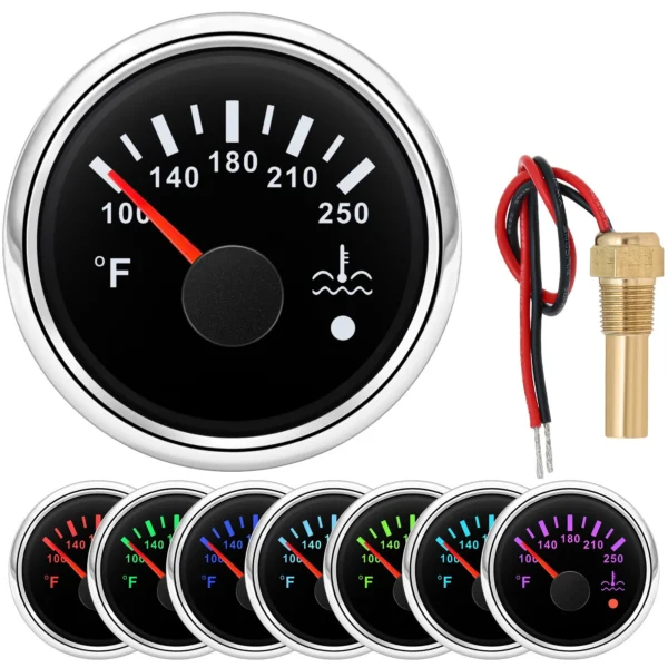 52mm Water Temperature Temp Gauge 100-250?H with 1/8NPT Temp Sensor for Boat Car
