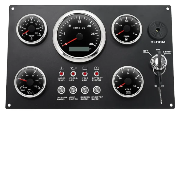 85mm Engine Instrument Gauge Meter Panel 5 Gauges Panel Set Black Faceplate