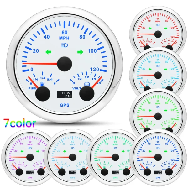 85mm Boat 3 in 1 Multifunction Gauge GPS Speedometer with Fuel Level Voltmeter