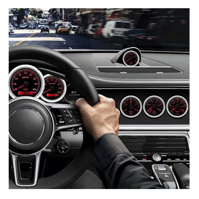 Hef752934424543bab877474d9b627a0cU.webp 52mm Black Faceplate Red Pointer Vehicle Fuel Level Gauge Volt Gauge 85mm Tachometer MPH C BAR Made in China - Image 1