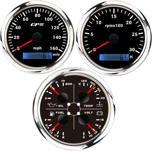 3 Gauge Set 85mm GPS Speedometer 0-160MPH Waterproof for Marine Boat Car Truck