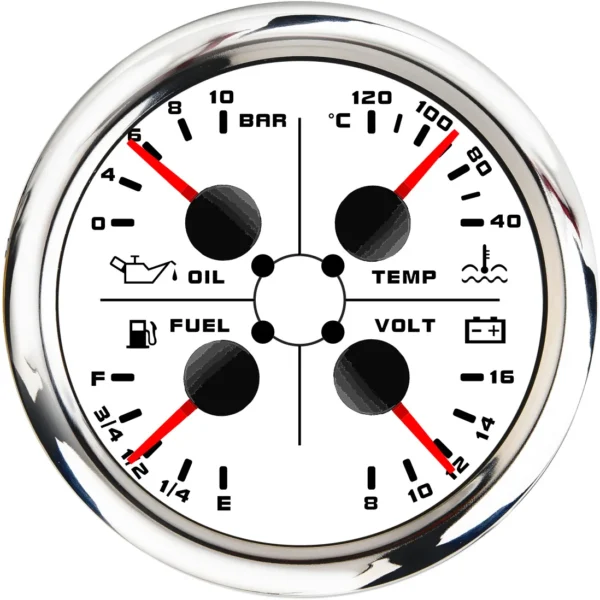 Multifunction Fuel Level/Oil PSI (10 Bar)/Water Temp (40-120F)/Voltmeter (8-16 VDC) - 4. Black