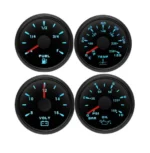 4 Gauge Set 52mm Black Fuel Level Water Temp Oil Pressure Voltmeter for Car Boat