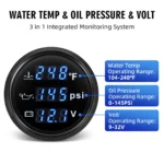 52mm Digital 3IN 1 Gauge Oil Pressure Water Temp Volt Gauge BLUE LED with Sender - Image 4