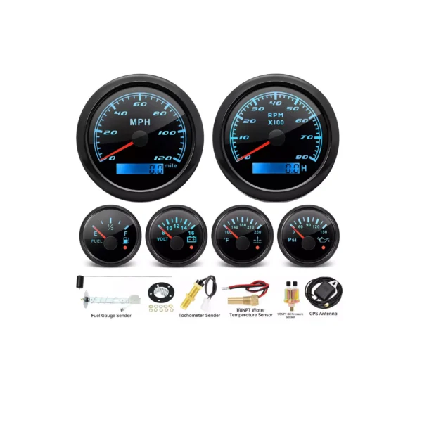 6 Gauge Set GPS Speedometer 120MPH Tachometer Fuel  Level Water Temp Volt Meter Oil Pressure with Sender Sensor