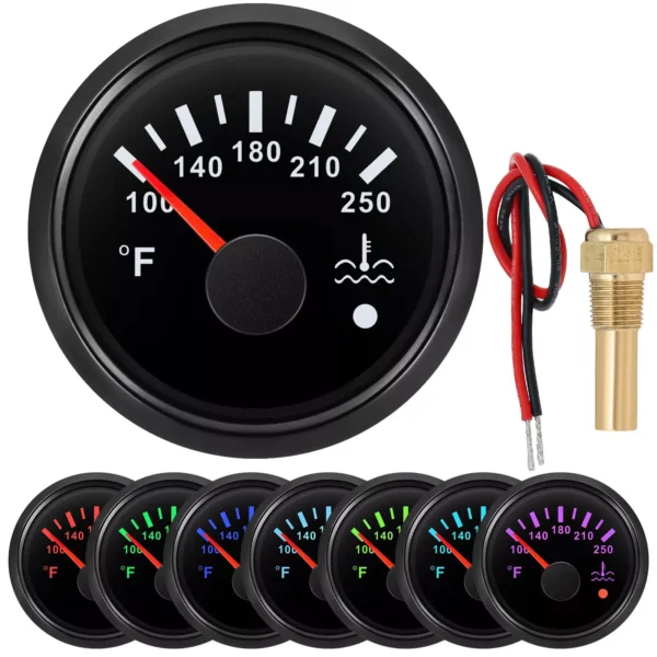 52mm Black Water Temperature Temp Gauge 100-250?H with 1/8NPT Temp Sensor for Car