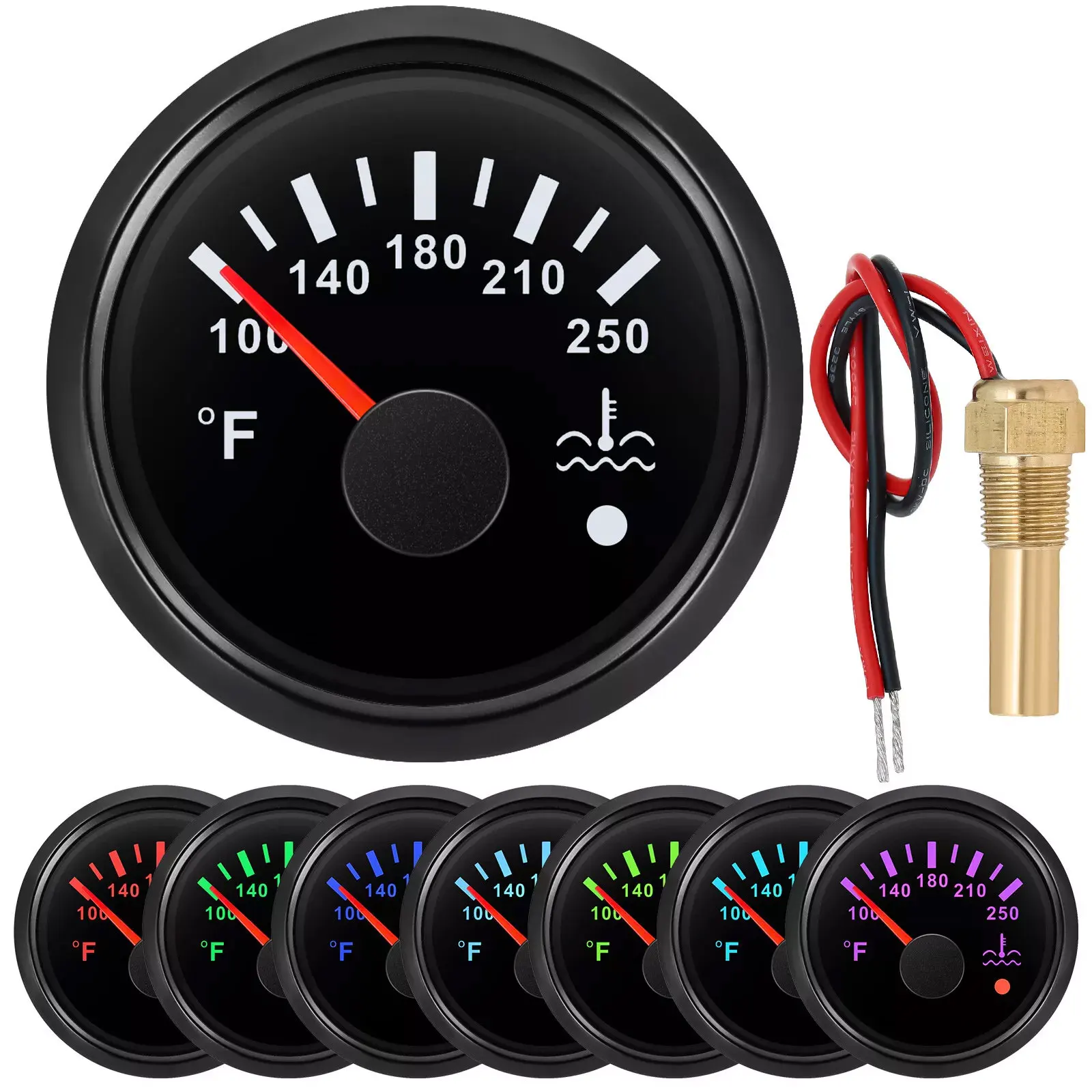 Hff2265cb52914ed3ac5c473222e91560X.webp 52mm Black Water Temperature Temp Gauge 100-250?H with 1/8NPT Temp Sensor for Car - Image 1